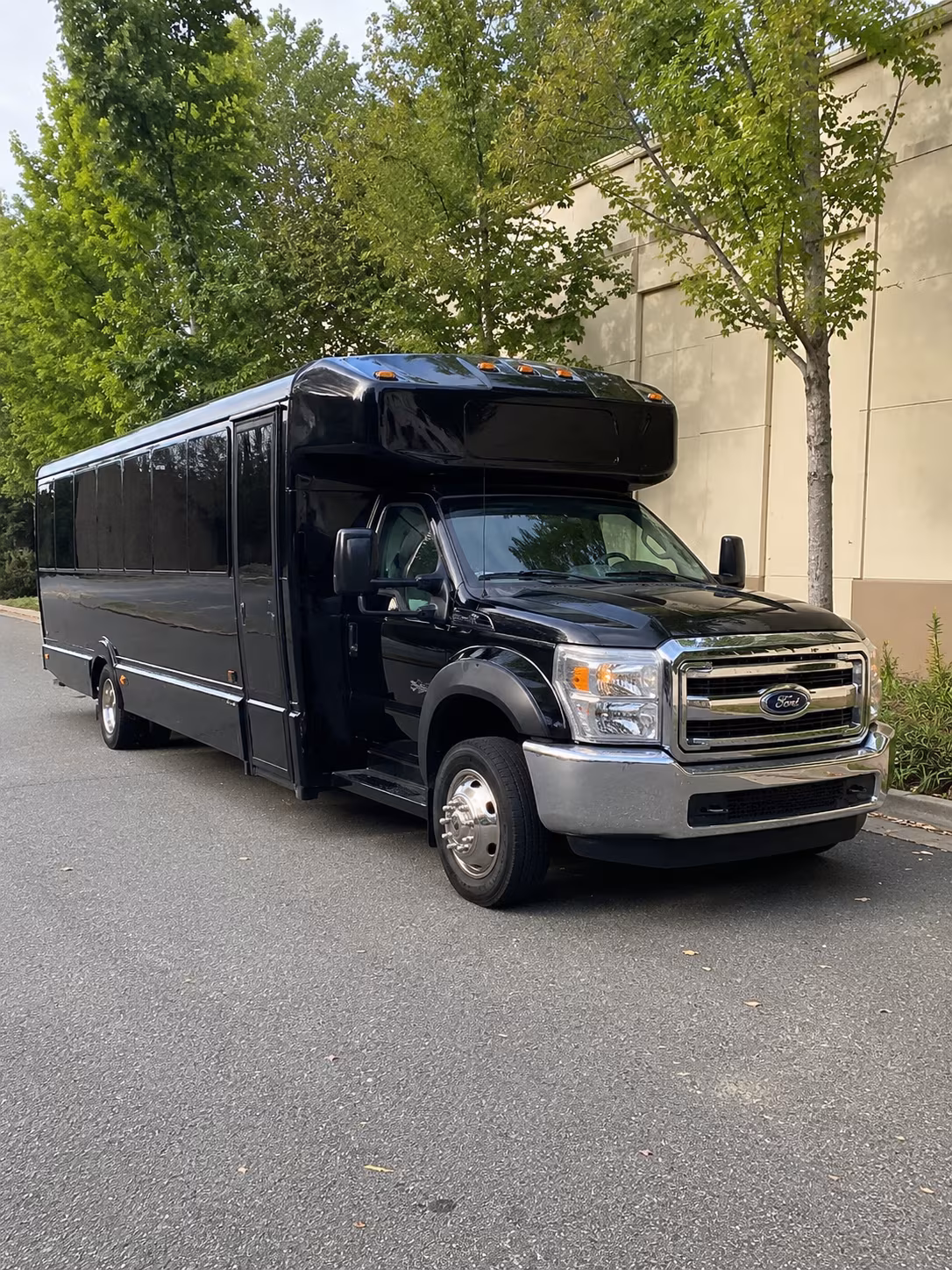 White party bus exterior