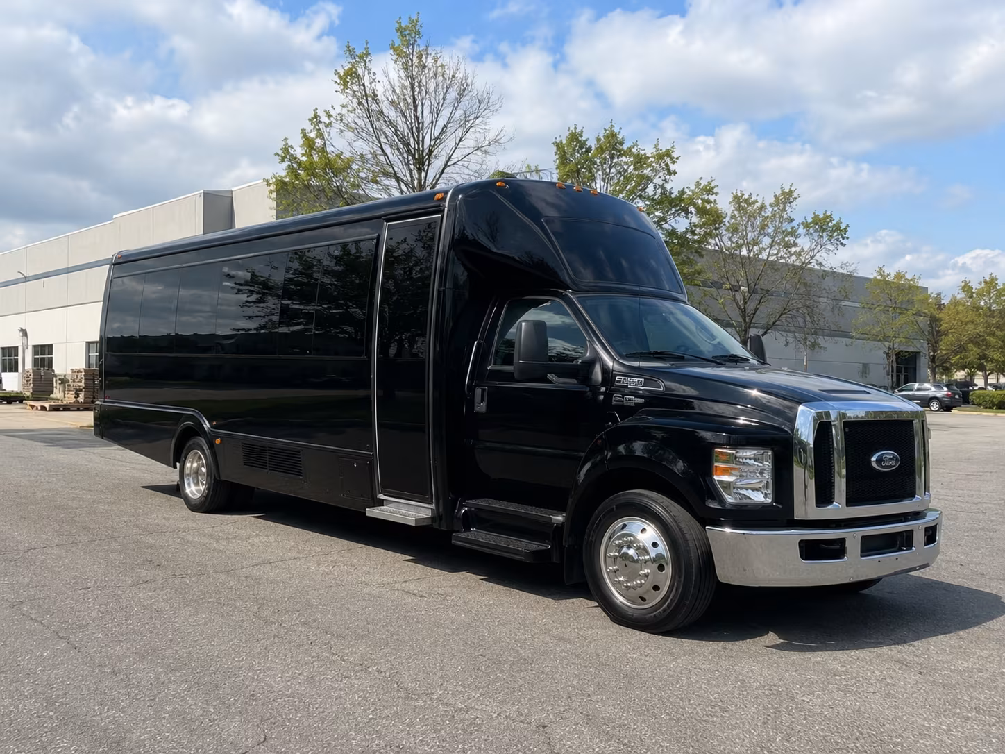 White party bus exterior