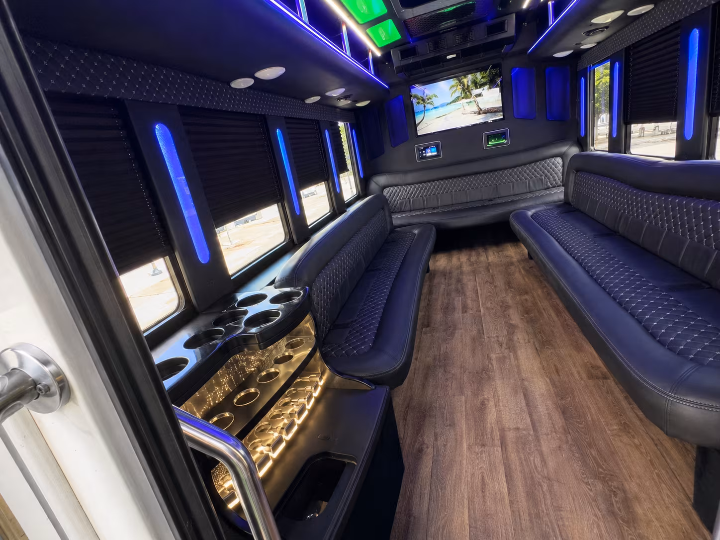White party bus exterior