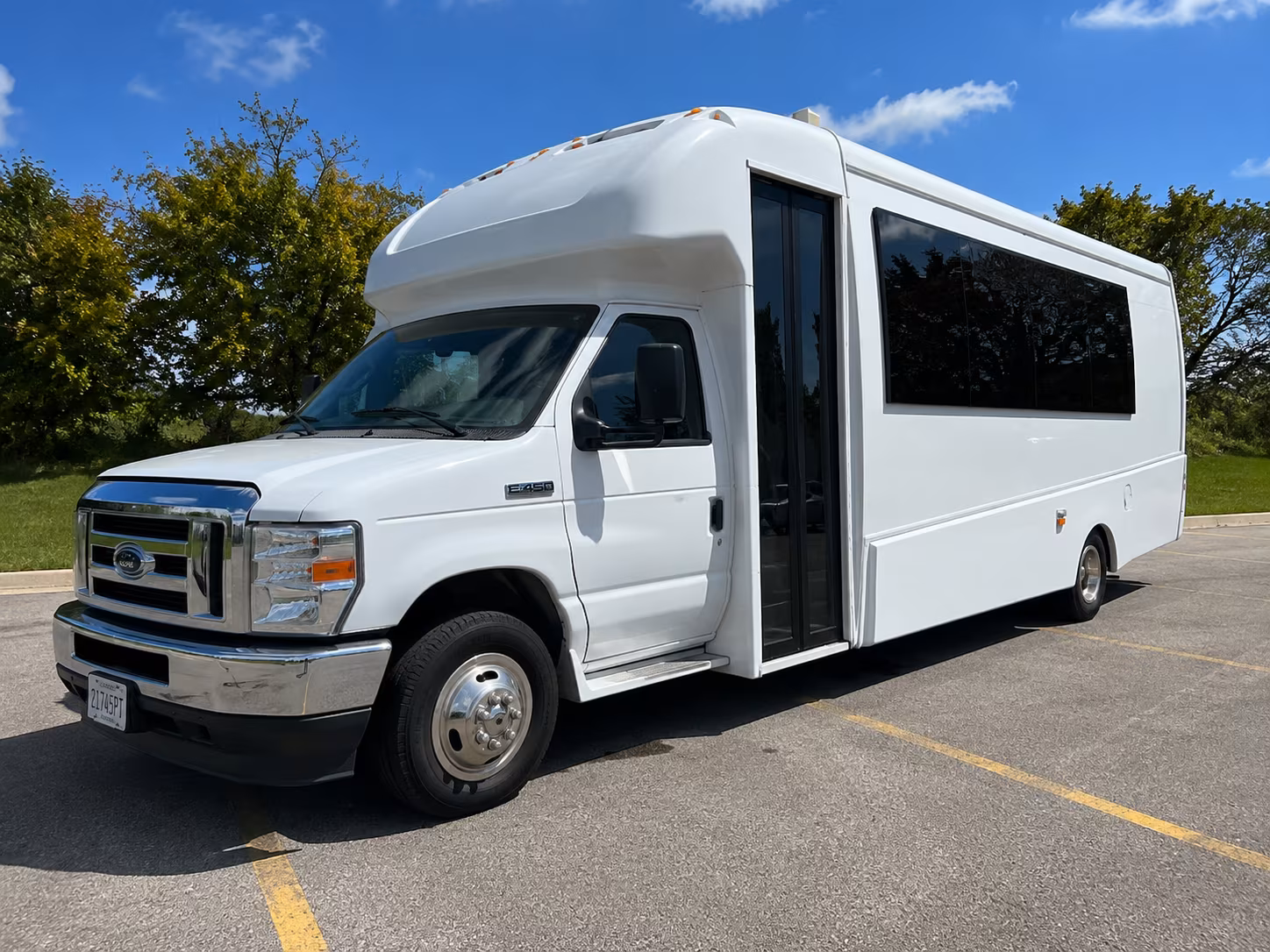 White party bus exterior