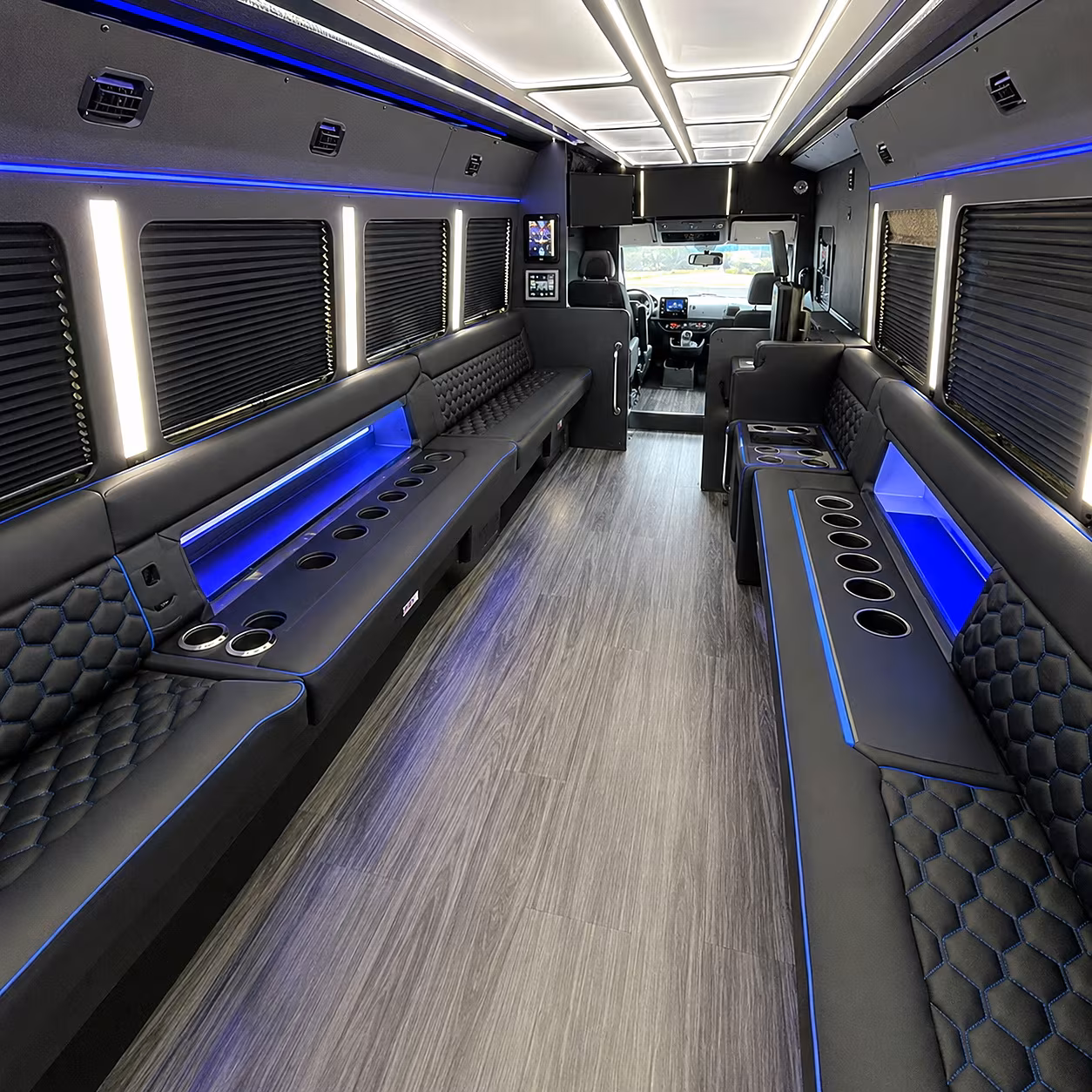 White party bus exterior