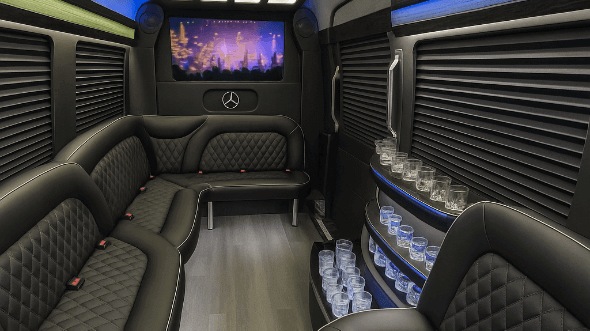 Interior of Charter Bus Company Sandy Springs's 14 Passenger Sprinter Limousine in Sandy Springs