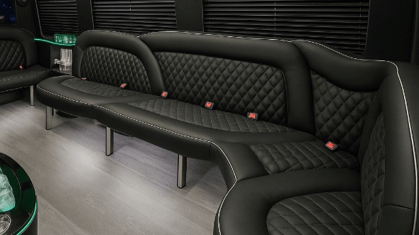 Interior of Charter Bus Company Montgomery's 15 Passenger Party Bus in Montgomery