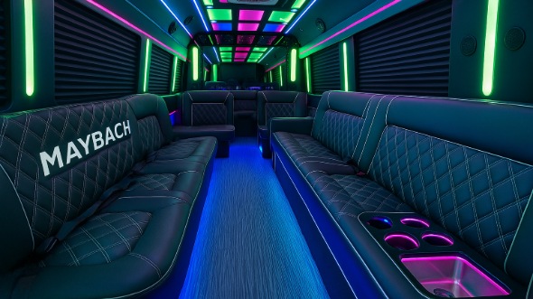 Interior of Charter Bus Company Sandy Springs's 50 Passenger Party Bus in Sandy Springs